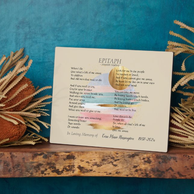 Epitaph Gedicht II | Anpassbare Memorial Fotoplatte (Seite)