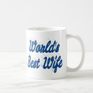 Épouse avec mug à café à moitié texte bleu