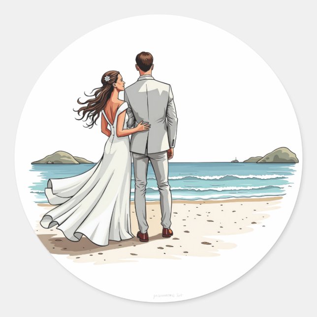 Épouse et groom sur le Sticker de plage (Devant)