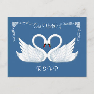 Épouser. RSVP. carte postale blanche de 2 cygnes