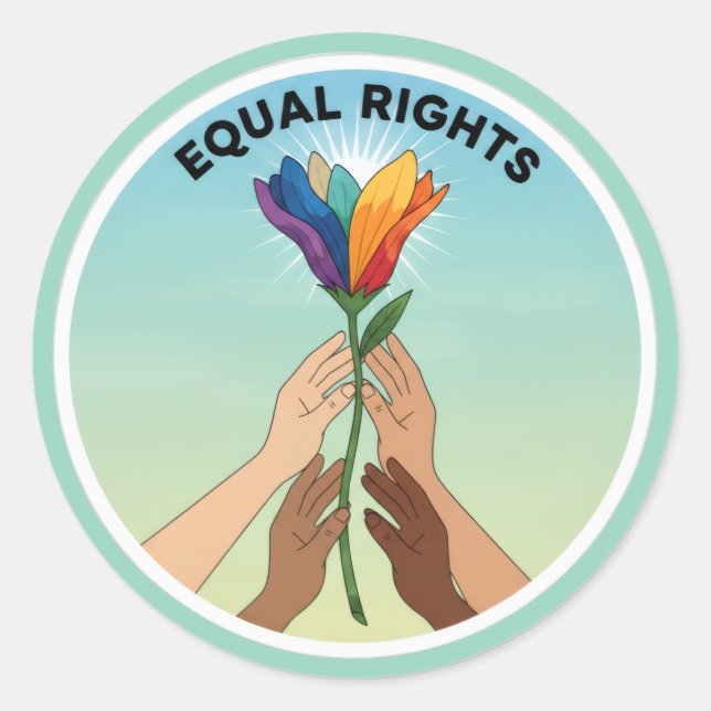 Equal Rights Rainbow Flower – Diversity and Unity Runder Aufkleber (Vorderseite)