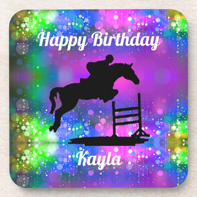 Equestrian Happy Birthday Horse Show Glitter Getränkeuntersetzer (Vorderseite)