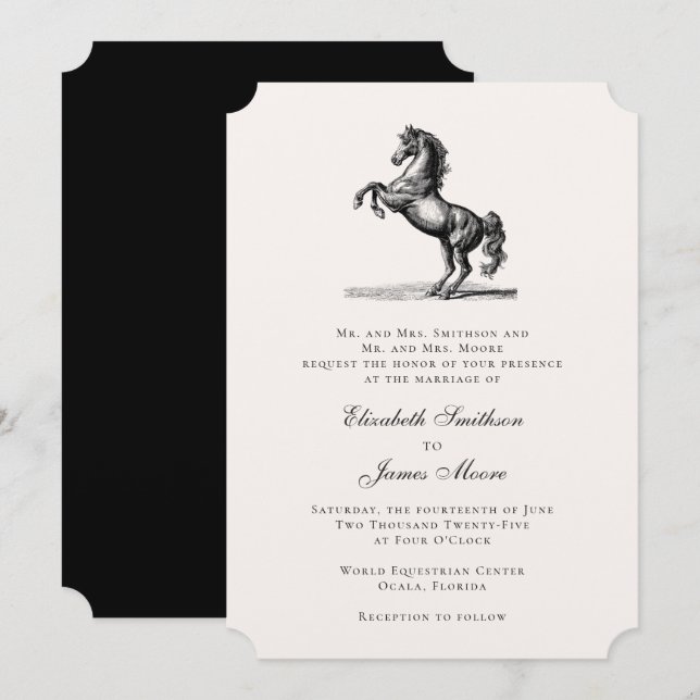 Equestrian Horse Elegant Formal Classic Wedding Einladung (Vorne/Hinten)