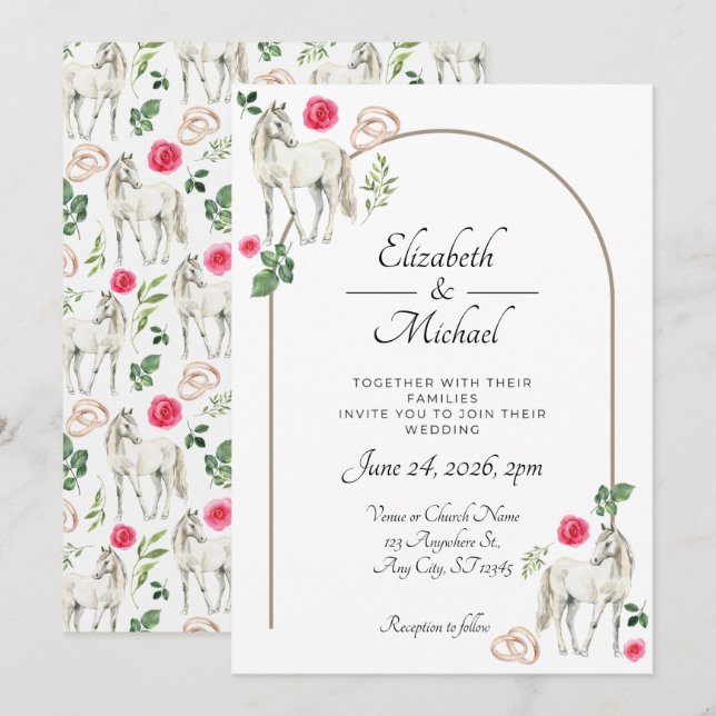 Equestrian Pink Floral Wedding Invitation  (Devant / Derrière)