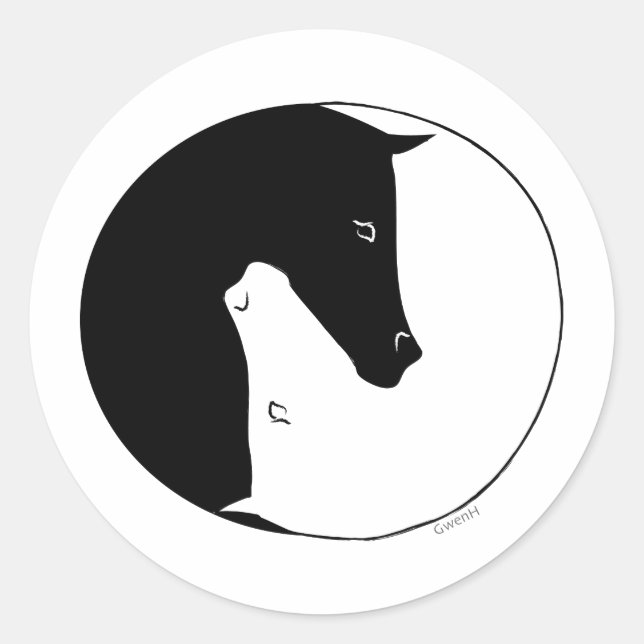 Equestrian Ying Yang Runder Aufkleber (Vorderseite)