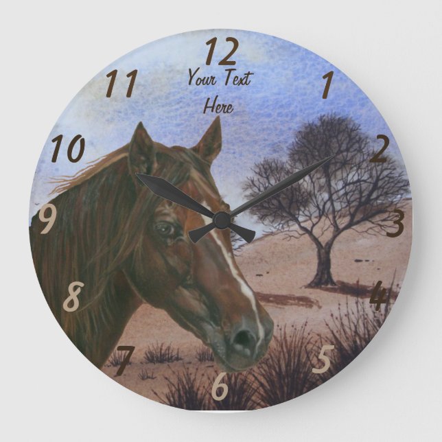 equine portrait of chestnut mare brown horse große wanduhr (Vorderseite)