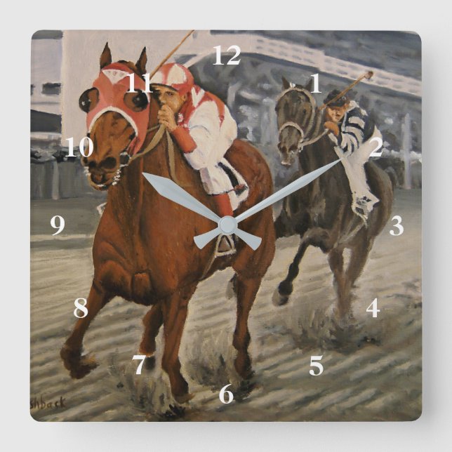 Equine Thoroughbred gewinnt Race Race Square Wall  Quadratische Wanduhr (Vorderseite)