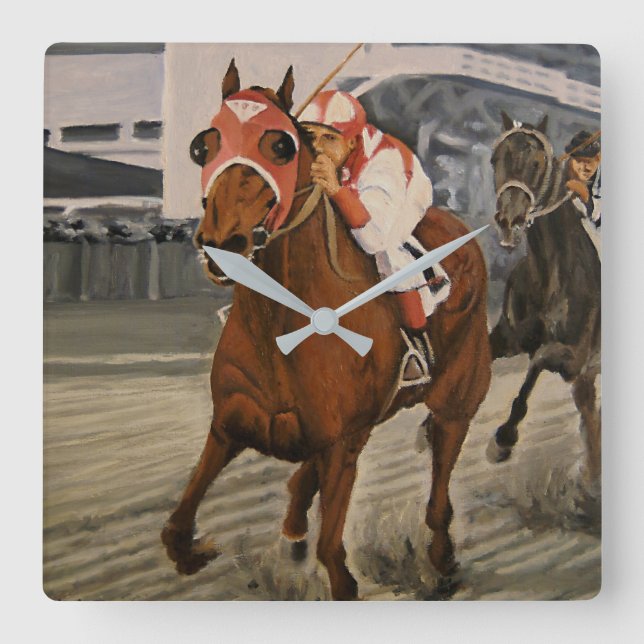 Equine Thoroughbred gewinnt Race Race Square Wall  Quadratische Wanduhr (Vorderseite)