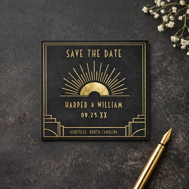 Equinox Mini Save the Date Celestial Art Deco card Begleitkarte (Celestial art deco save the date card in black and gold.
)