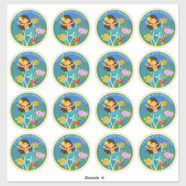 Équipe 4e année ! Stickers Sirène et tortue de mer (Feuille)