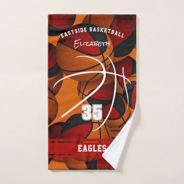 équipe de basketball noir rouge couleurs nom de l' (Serviette à main)
