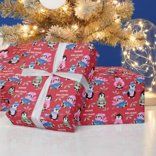 Équipe de manchots de Noël Papier cadeau de vacanc