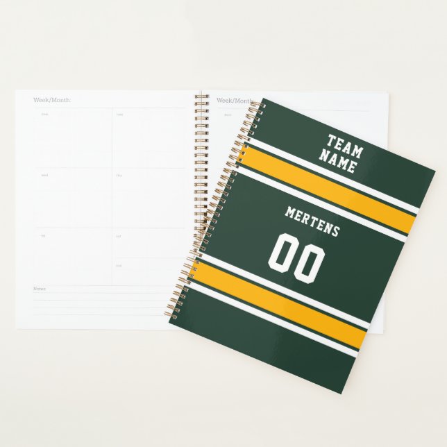 Équipe sportive Votre nom Numéro Vert Or Blanc (Devant avec enveloppe)