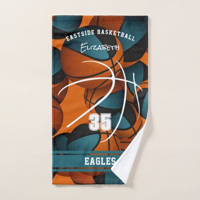 Équipe turquoise de basket-ball noir couleurs nom  (Serviette à main)
