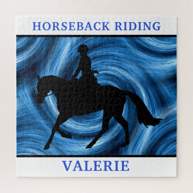 Équitation Cheval & Rider Blue Swirl Puzzle (Vertical)