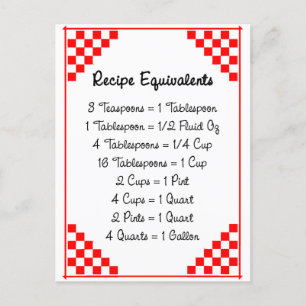 Équivalents de cuisine Carte de recette rouge à ch