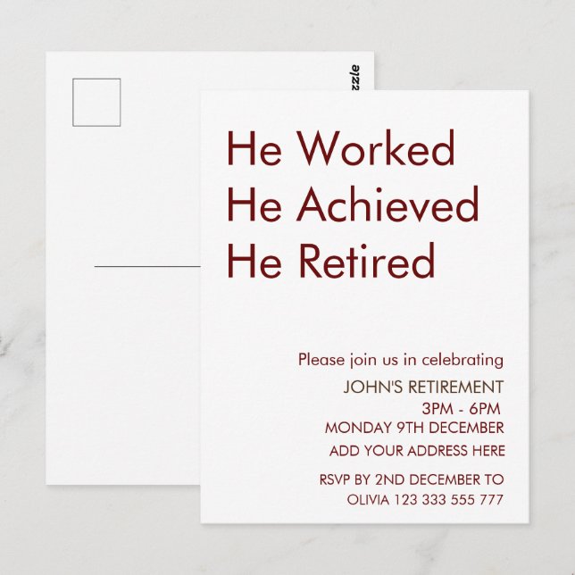 Er arbeitete, er errang die Rente nach Maß Postkarte (Vorne/Hinten)