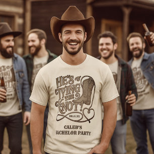 Er bindet die Knot-Western-Cowboy-Bachelor-Party T-Shirt