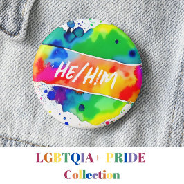 Er/er Pronouns Pride Watercolor Rainbow Button
