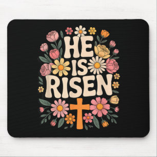 Er erstandenes florales Kreuz christliches Schrift Mousepad