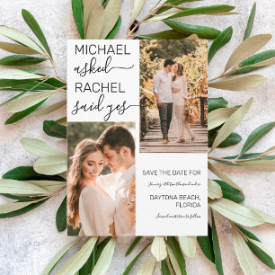 Er Fragte, sie sagte Ja, Schwarzes Foto Hochzeit Save The Date