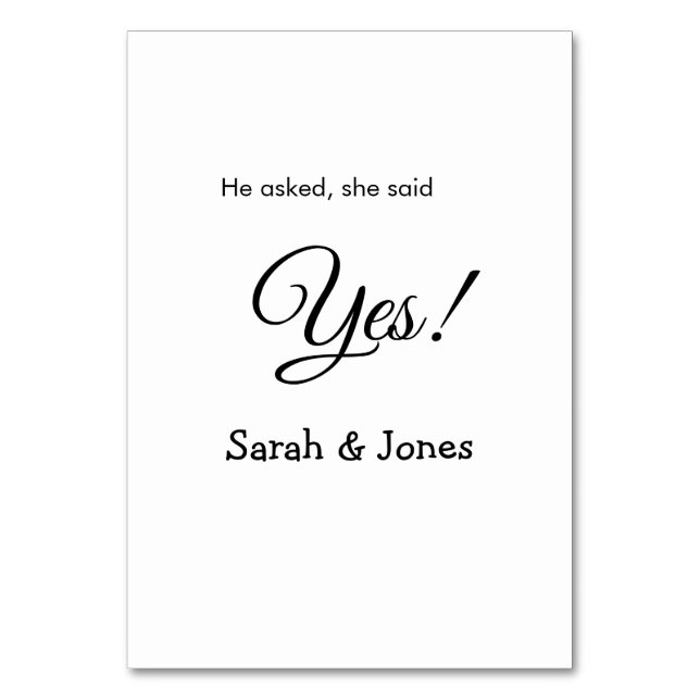 Er fragte, sie sagte ja Verlobung einfach minimal Tischnummer (Vorderseite)