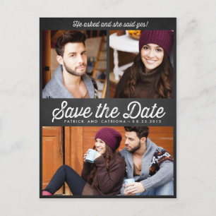 Er fragte, und sie sagte ja! Save the Date Postkar Ankündigungspostkarte