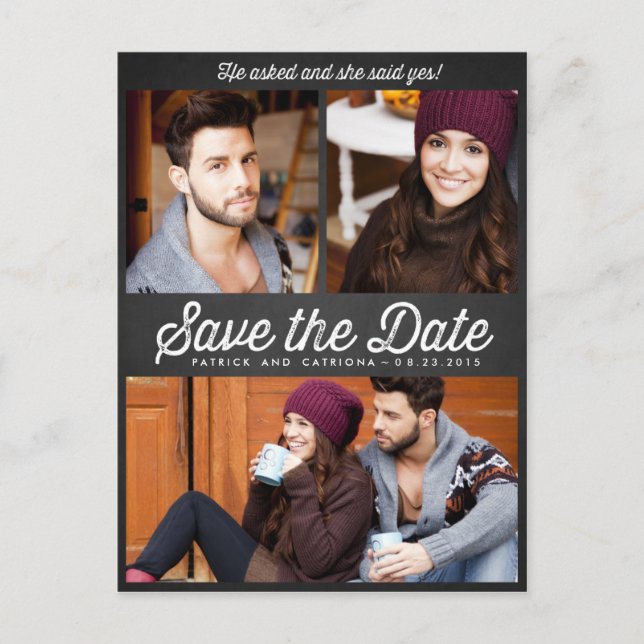 Er fragte, und sie sagte ja! Save the Date Postkar Ankündigungspostkarte (Vorderseite)