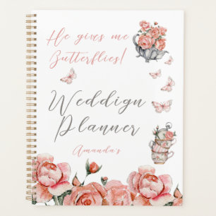 Er gibt Butterfliegen Blush Pink Tea Floral Hochze Planer