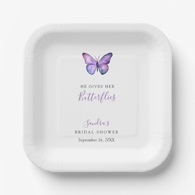 Er gibt ihr Schmetterlinge Brautparty Butterfly Pappteller (Vorderseite)