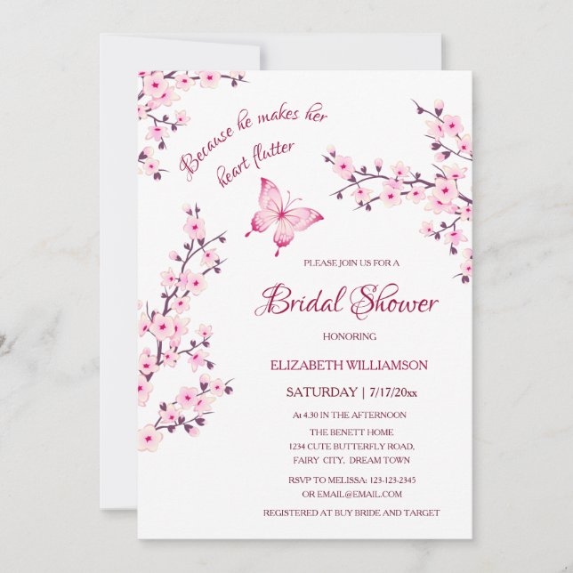 Er gibt ihr Schmetterlinge | Qr Code Brautparty Einladung (Vorderseite)