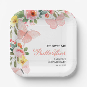 Er gibt mir Schmetterlinge Brautparty Floral Pappteller
