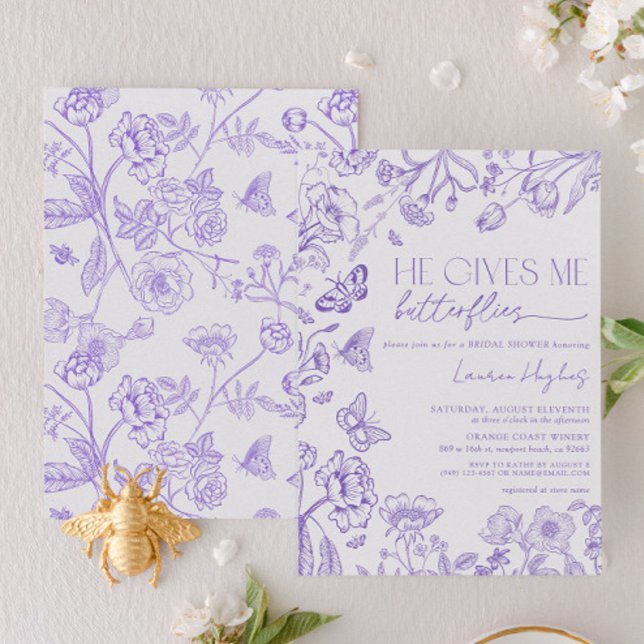 Er gibt mir Schmetterlinge Lavender Vintage Dusche Einladung (Von Creator hochgeladen)