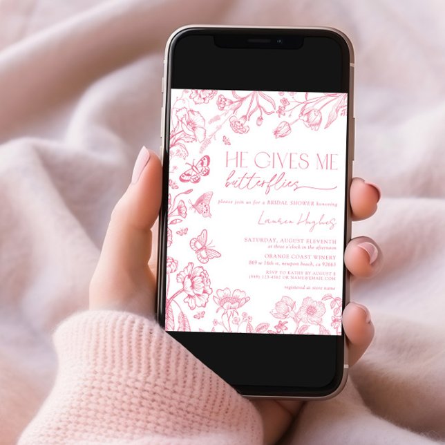 Er gibt mir Schmetterlinge rosa Vintages Brautpart Einladung (Von Creator hochgeladen)