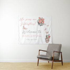 Er gibt mir Schmetterlinge Tee-Flora-Dusche Hinter Wandteppich