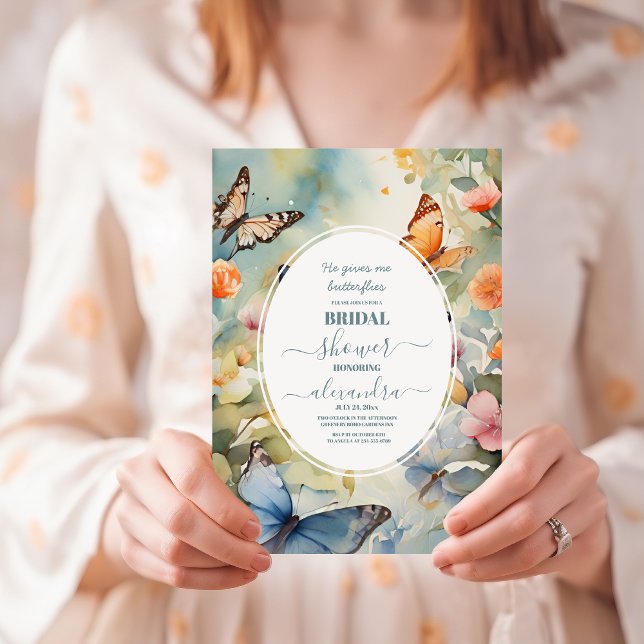 Er gibt mir Schmetterlinge Wildblumen Brautparty Einladung (Von Creator hochgeladen)