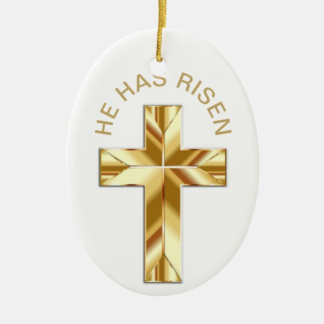 Er hat das weiße, religiöse goldene Kreuzfeuer aus Keramik Ornament (Vorne)