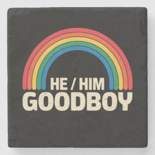Er hat einen guten Jungen Rainbow LGBTQ Gay Pride  Steinuntersetzer
