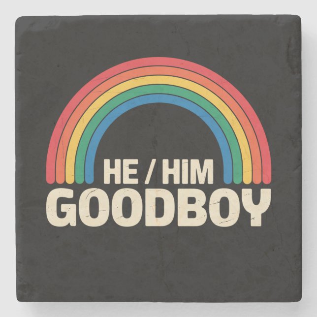 Er hat einen guten Jungen Rainbow LGBTQ Gay Pride  Steinuntersetzer (Vorderseite)