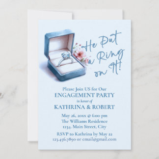 Er hat einen Ring drauf gelegt! Blue-Engagement-Pa Einladung