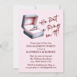 Er hat einen Ring drauf gelegt! Pink-Engagement-Pa Einladung