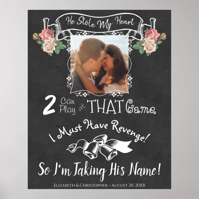 Er hat meine Heart Fun Gedicht Chalkboard Hochzeit Poster (Vorne)