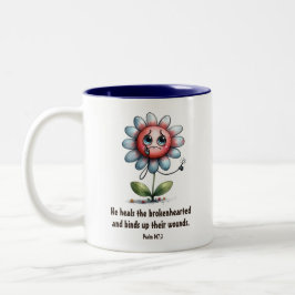 Er heilt die verzweifelte Christliche Schrift Zweifarbige Tasse