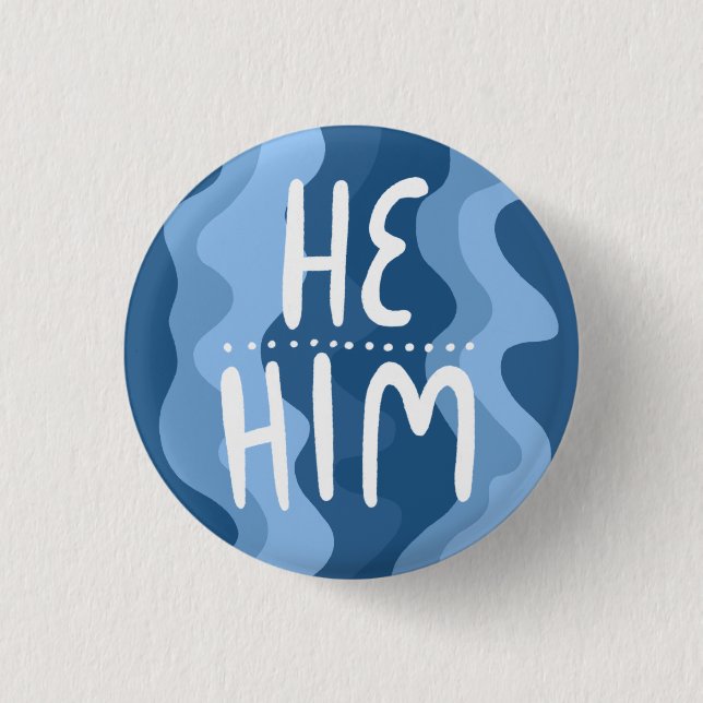 ER/HIM Pronouns farbenfroh handletterblau Button (Vorderseite)