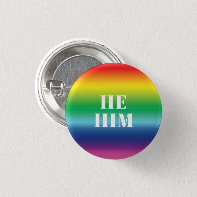 Er, Ihm Geschlecht Pronouns Regenbogenflagge Gay P Button (Vorne & Hinten)