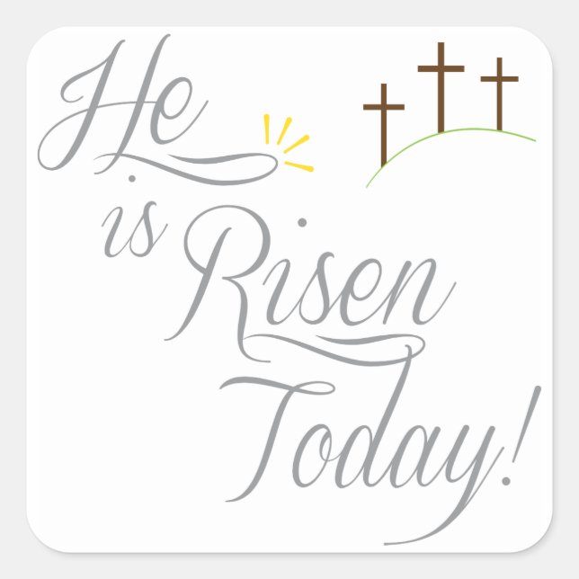 Er ist 3 Crosses Risen Quadratischer Aufkleber (Vorderseite)