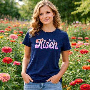 Er ist auferstanden Florale Osternschrift auf Navy Tri-Blend Shirt