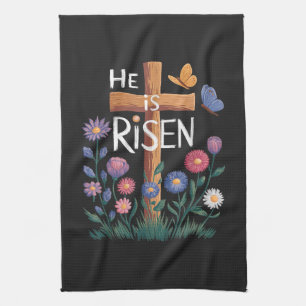 Er ist auferstanden Jesus Floral Christliches Oste Geschirrtuch