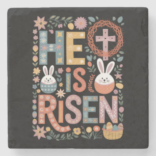 Er ist auferstanden Jesus Floral Süßer Osterhase K Steinuntersetzer