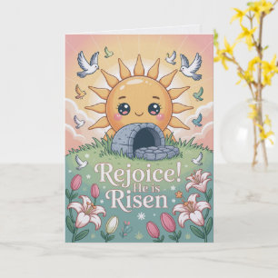 Er ist auferstanden Kawaii lächelnde Sonne Osterka Karte